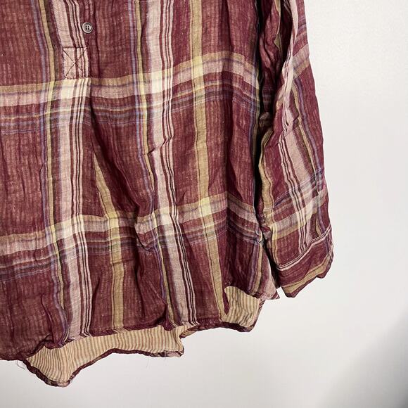 New Blu Pepper Day To Day Large L Red Plaid Split V Neck 3/4 Sleeve Blouse Top - Picture 5 of 11